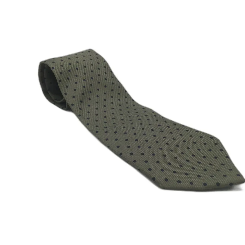 Tommy Hilfiger Italian Silk Tie Green Polka Dots 3.5 Inch Quiet Luxury Formal